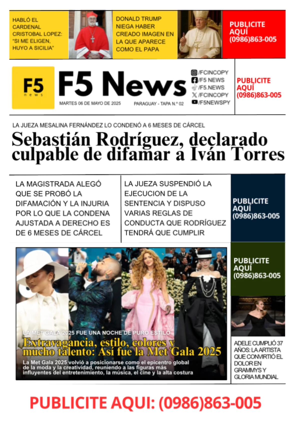 Titulares del martes 5 de mayo en F5 News